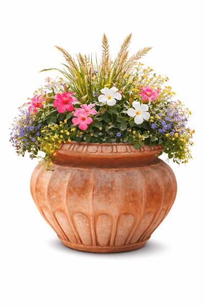 Bauchiger Terracottatopf mit antiken Kanneluren – klassische Eleganz in toskanischer Handwerkskunst